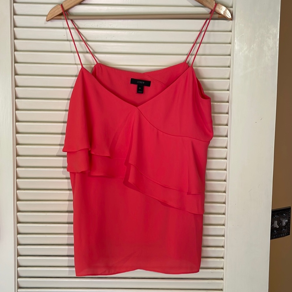 Coral colored camisole ruffle top from J Crew, size 6.